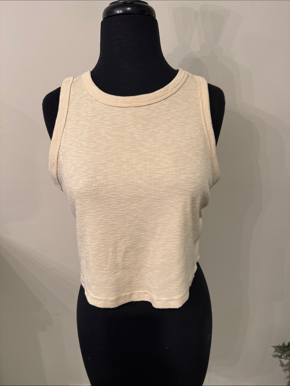 Women’s Creamy Yellow Ribbed Sleeveless Crop Tank Top Size Small